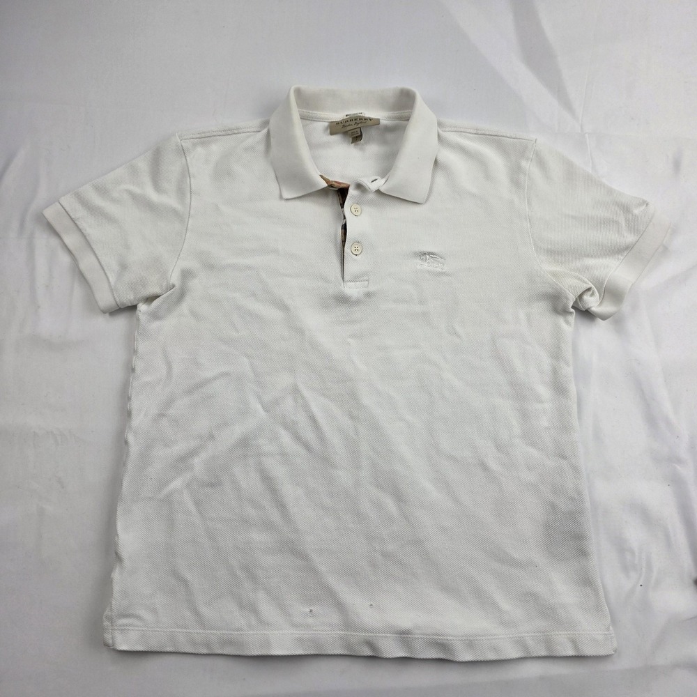 Burberry London Polo Shirt Mens Small White Nova Check Cotton Embroidered Logo